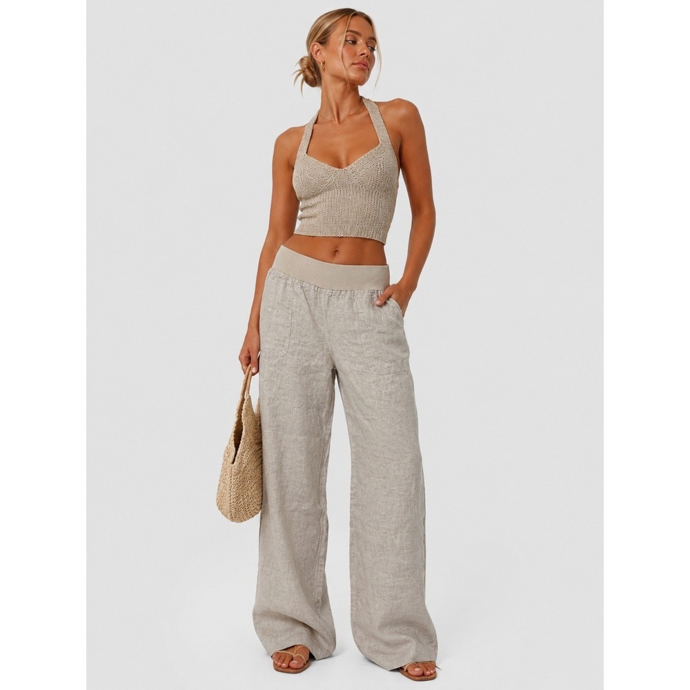 Allen Allen USA Beige 100% Linen Relaxed Wide Leg Pants XL NWOT